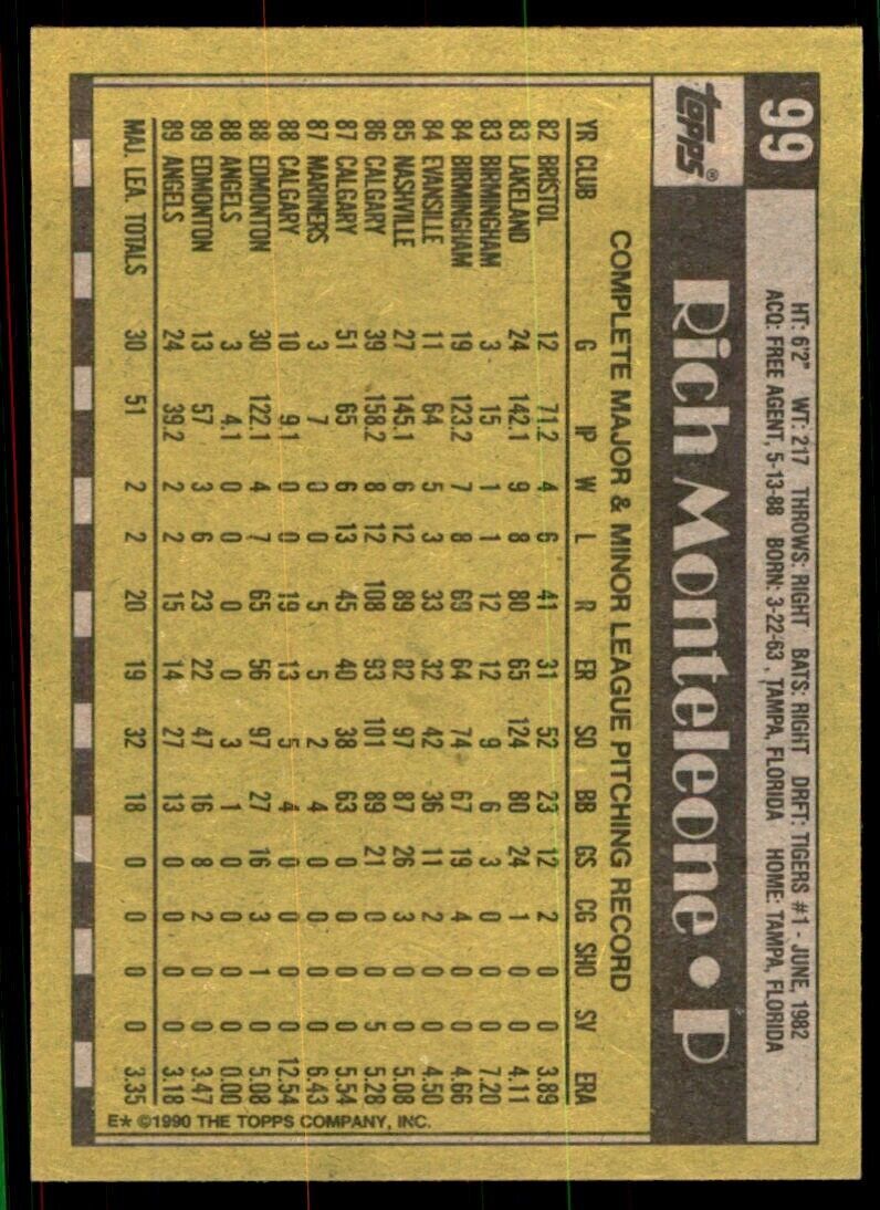 1990 Topps Rich Monteleone Baseball Cards #99