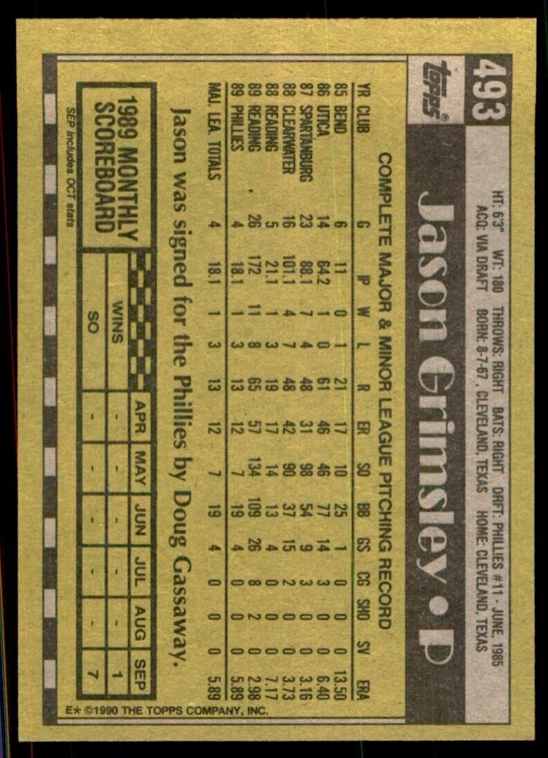 1990 Topps Jason Grimsley Baseball Cards #493