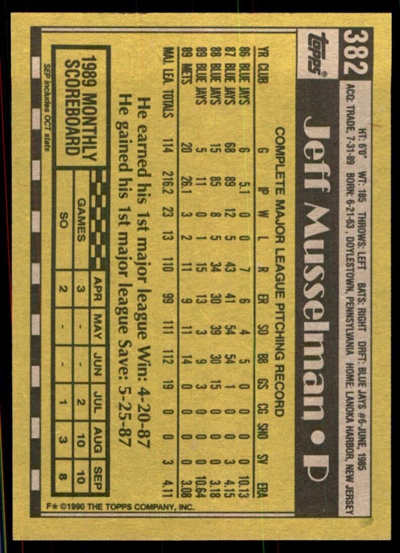 1990 Topps Jeff Musselman Baseball Cards #382