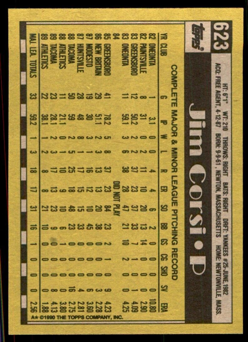 1990 Topps Jim Corsi Baseball Cards #623