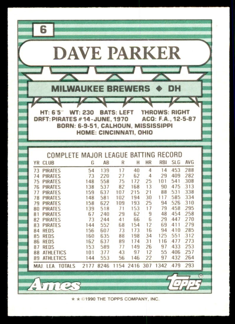 1990 Topps Ames Dave Parker Baseball Cards #6