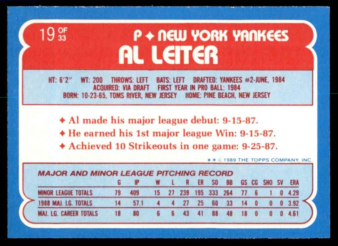 1989 Topps Toys'R'Us Rookies. Al Leiter Baseball Cards #19