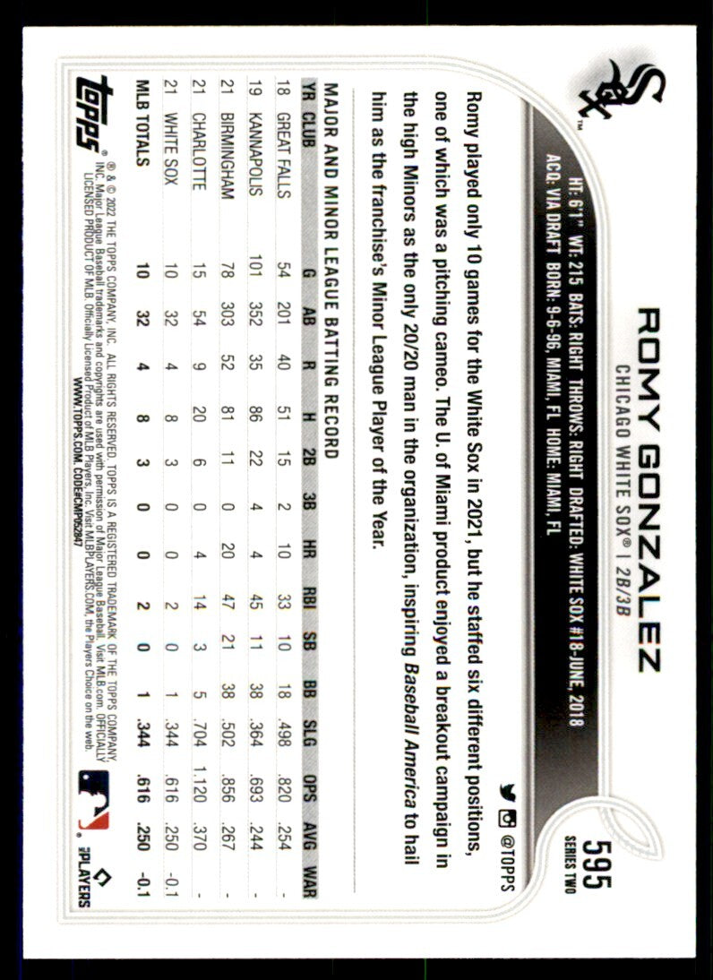 2022 Topps Romy Gonzalez Baseball Cards #595
