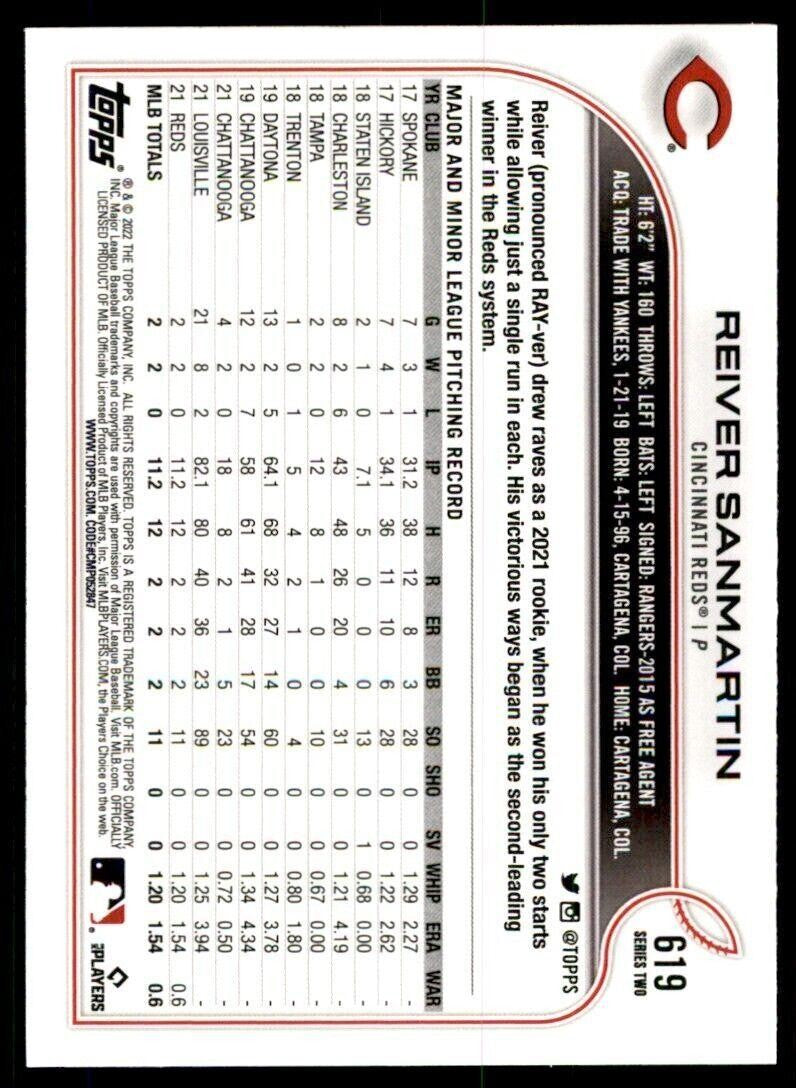 2022 Topps. Reiver Sanmartin Baseball Cards #619