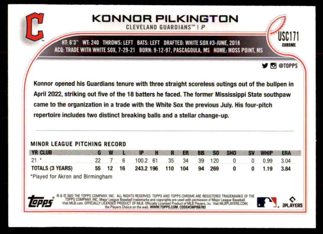 2022 Topps Chrome Konnor Pilkington A Baseball Cards #USC171