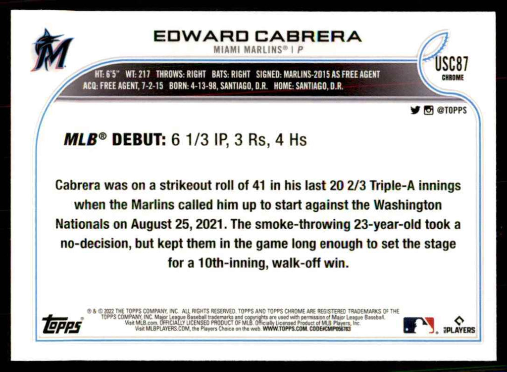 2022 Topps Chrome Edward Cabrera B Baseball Cards #USC87