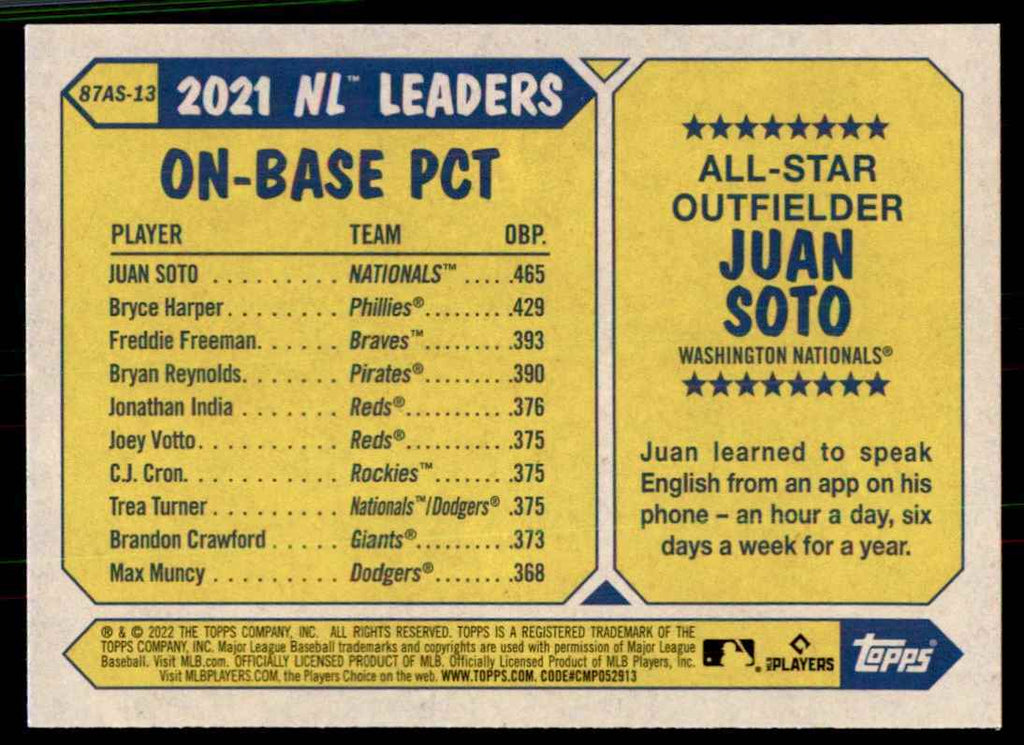 2022 Topps Juan Soto Baseball Cards #87AS-13