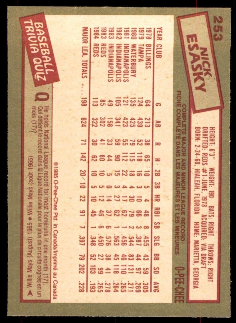 1985 O-Pee-Chee Nick Esasky Baseball Cards #253