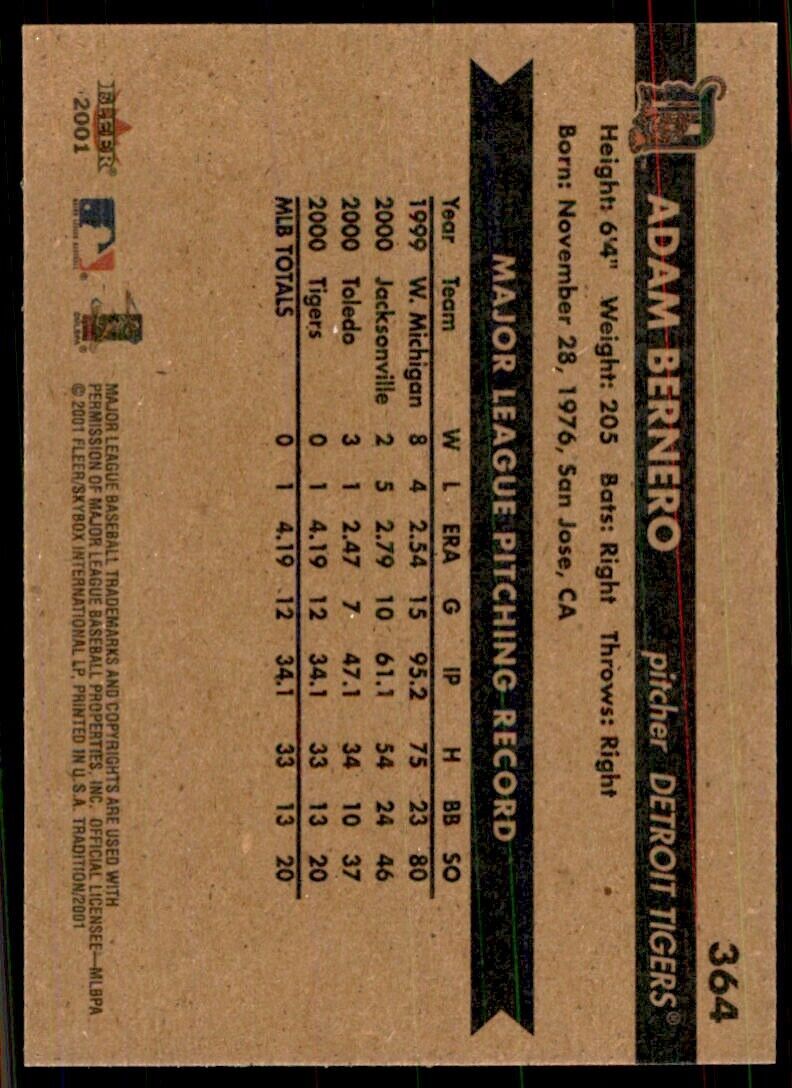 2001 Fleer Tradition Adam Bernero Baseball Cards #364