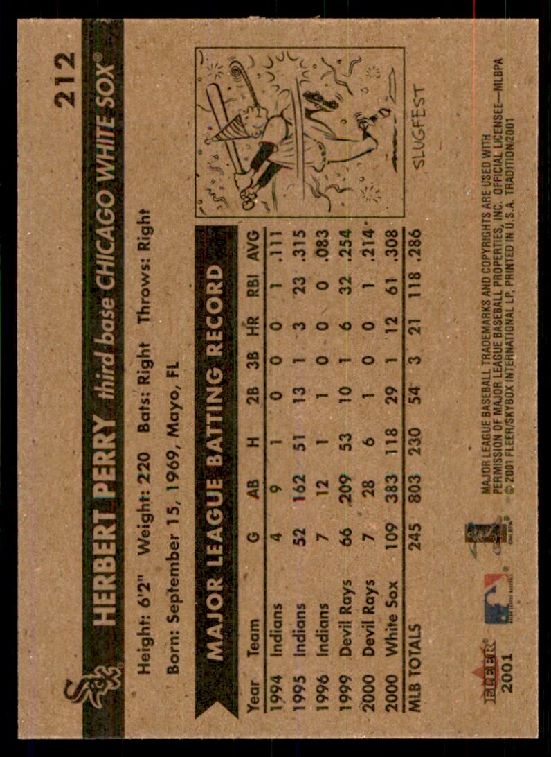 2001 Fleer Tradition Herbert Perry Baseball Cards #212