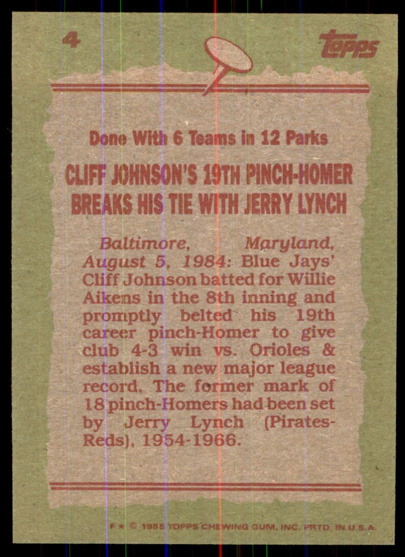 1985 Topps. Cliff Johnson Baseball Cards #4