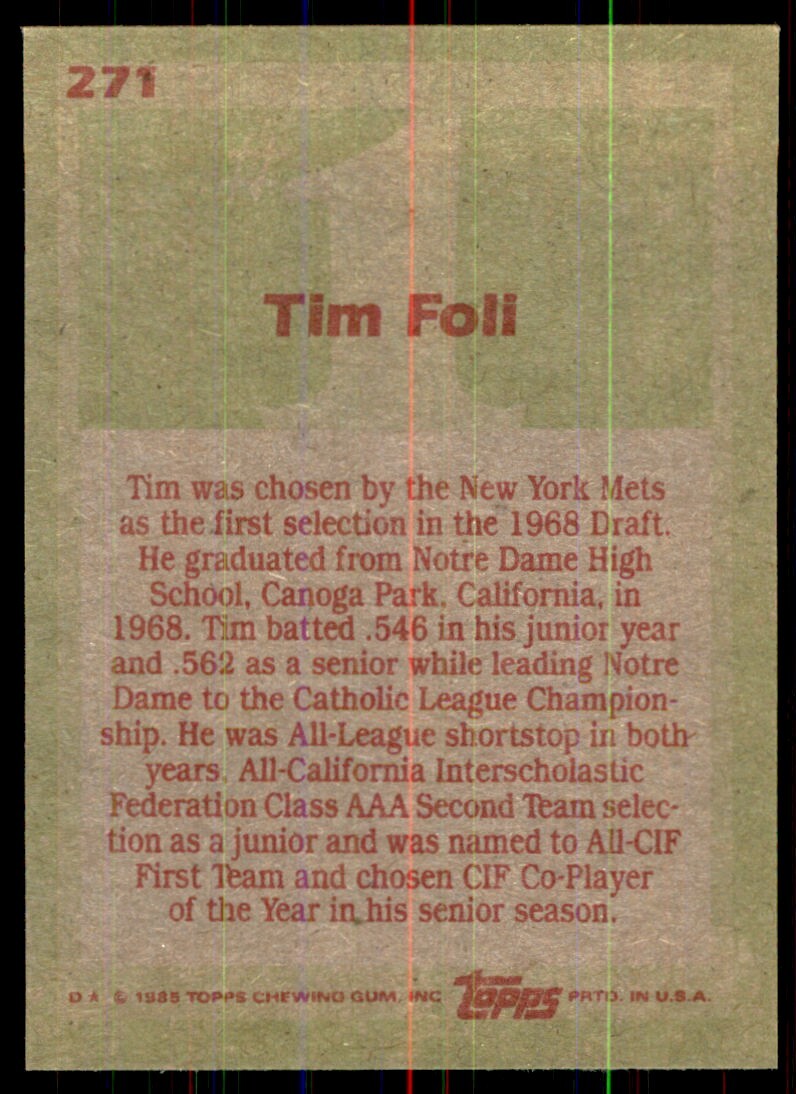 1985 Topps. Tim Foli Baseball Cards #271