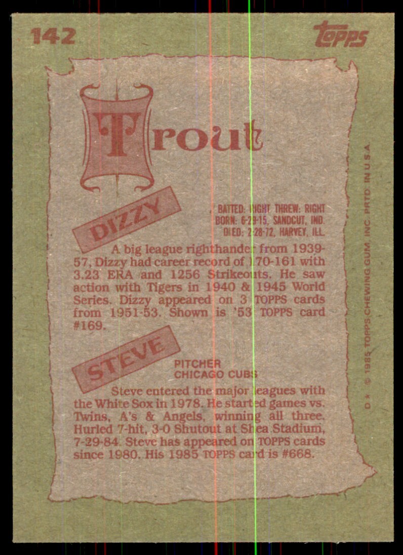 1985 Topps. Dizzy Trout/Steve Trout Baseball Cards #142