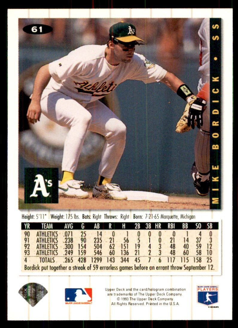 1994 Upper Deck Mike Bordick Baseball Cards #61
