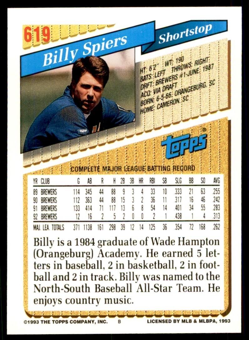 1993 Topps Inaugural Colorado Rockies Bill Spiers #619