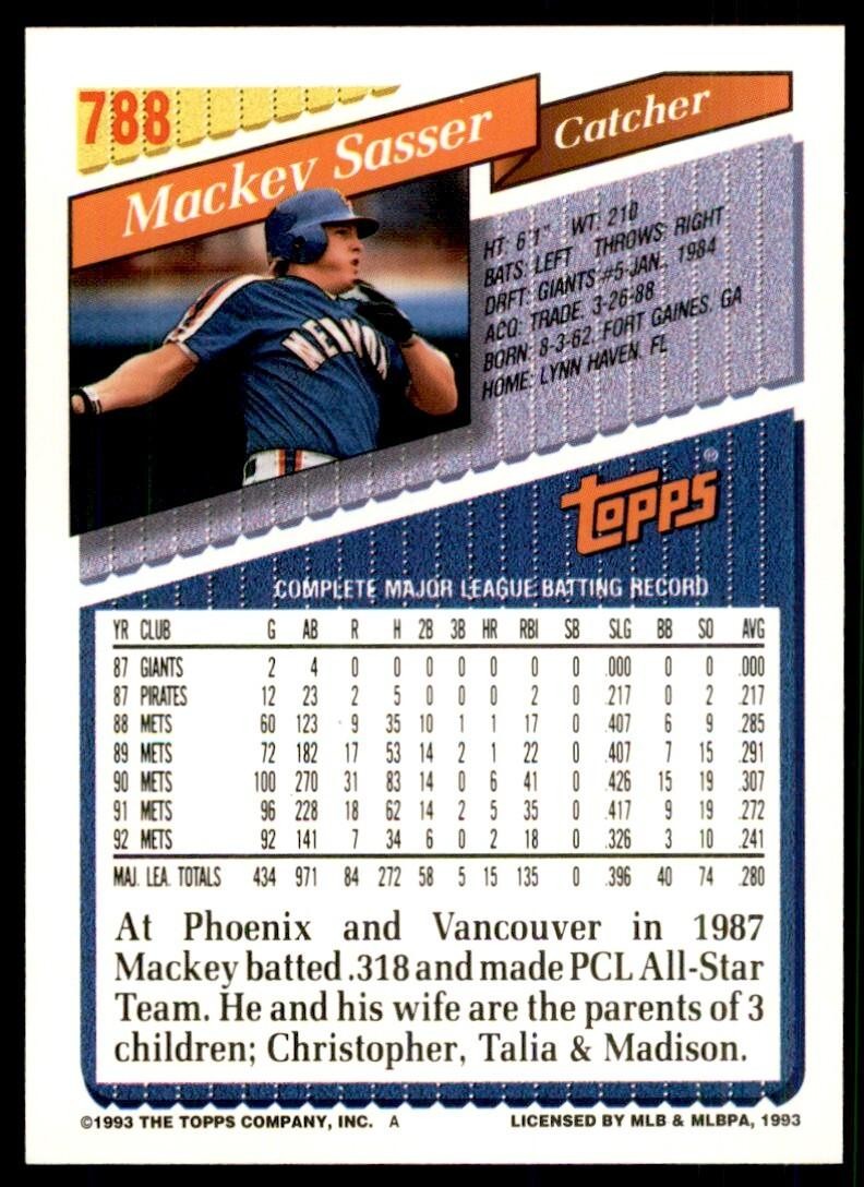 1993 Topps Inaugural Colorado Rockies Mackey Sasser #788