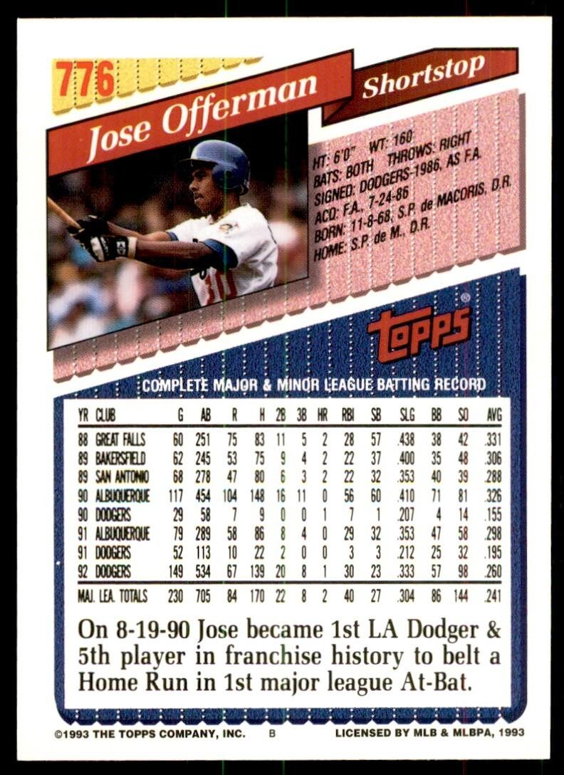 1993 Topps Inaugural Colorado Rockies Jose Offerman #776