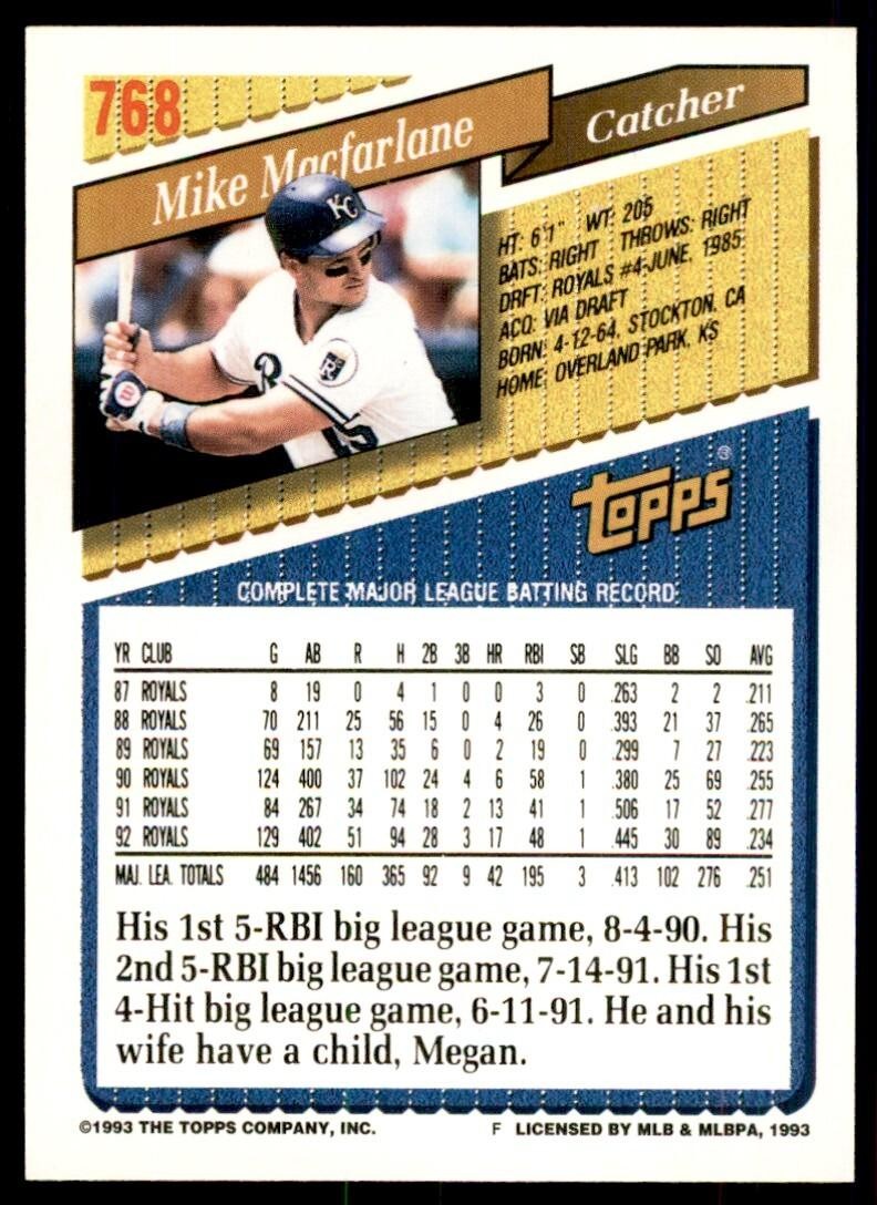 1993 Topps Inaugural Colorado Rockies Mike Macfarlane #768