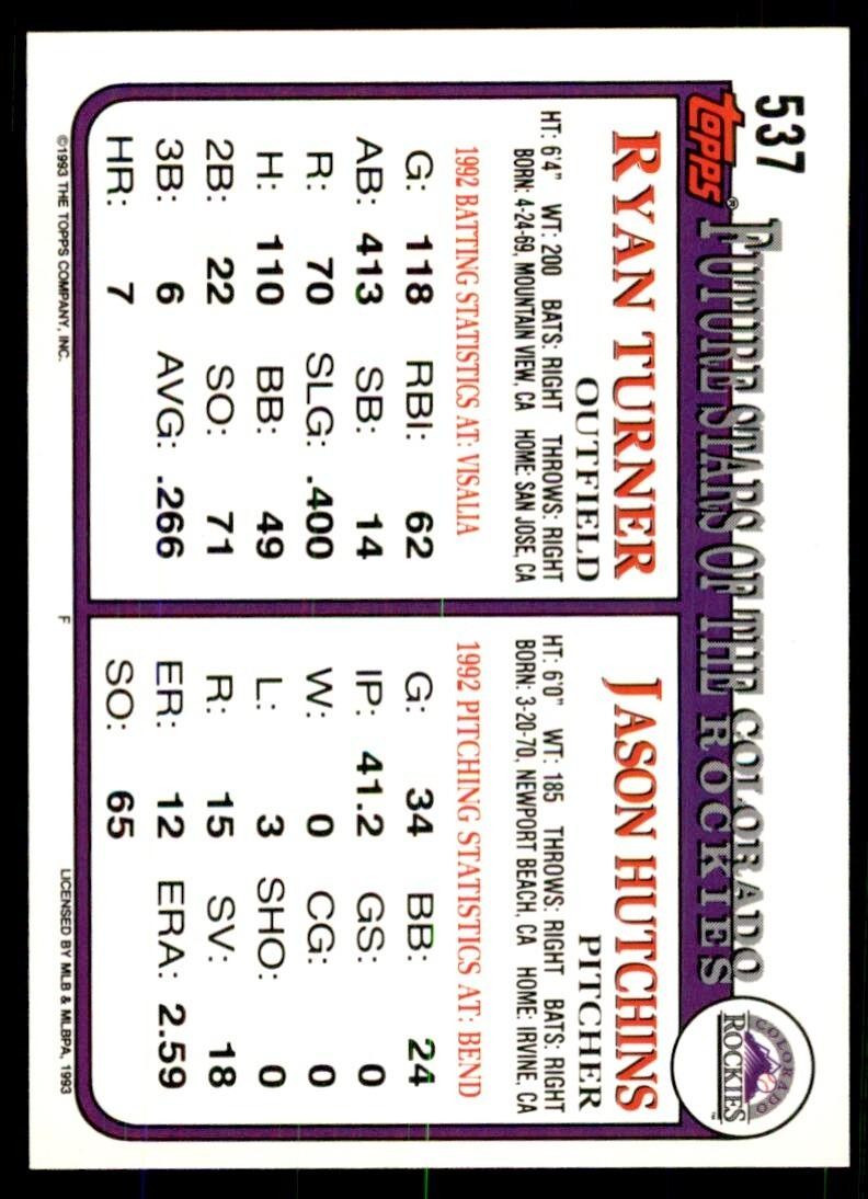 1993 Topps Inaugural Colorado Rockies Jason Hutchins/Ryan Turner #537