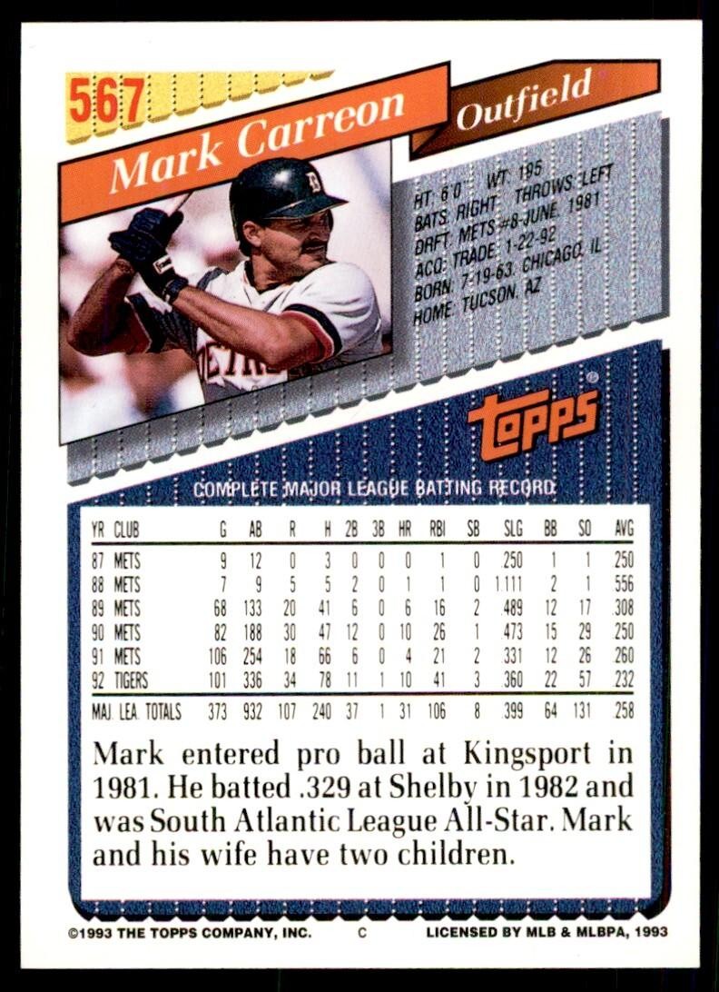 1993 Topps Inaugural Colorado Rockies Mark Carreon #567