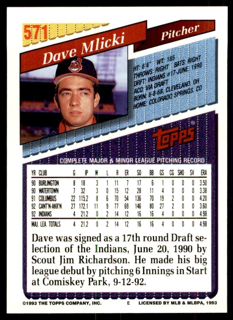 1993 Topps Inaugural Colorado Rockies Dave Mlicki #571