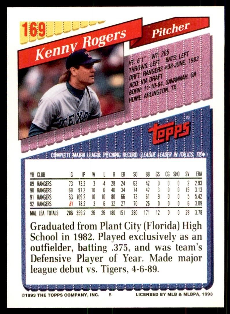 1993 Topps Inaugural Colorado Rockies Kenny Rogers #169