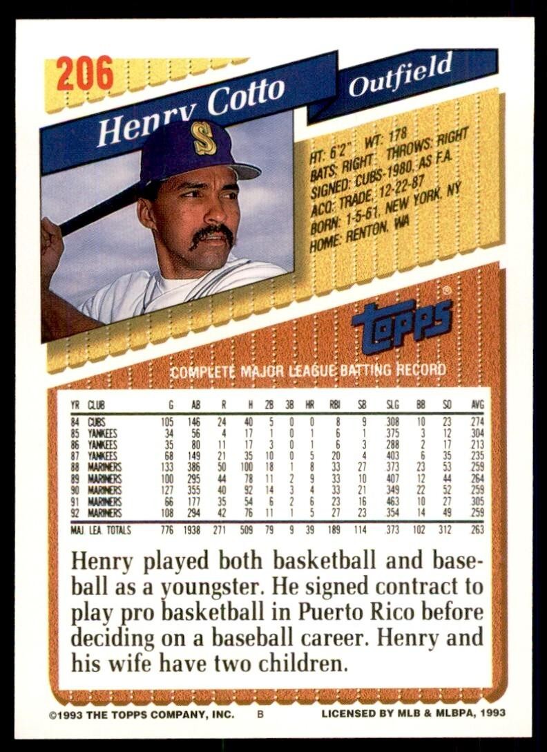 1993 Topps Inaugural Colorado Rockies Henry Cotto #206