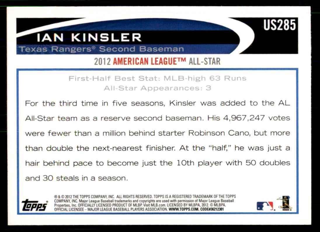 2012 Topps Ian Kinsler B Baseball Cards #US285
