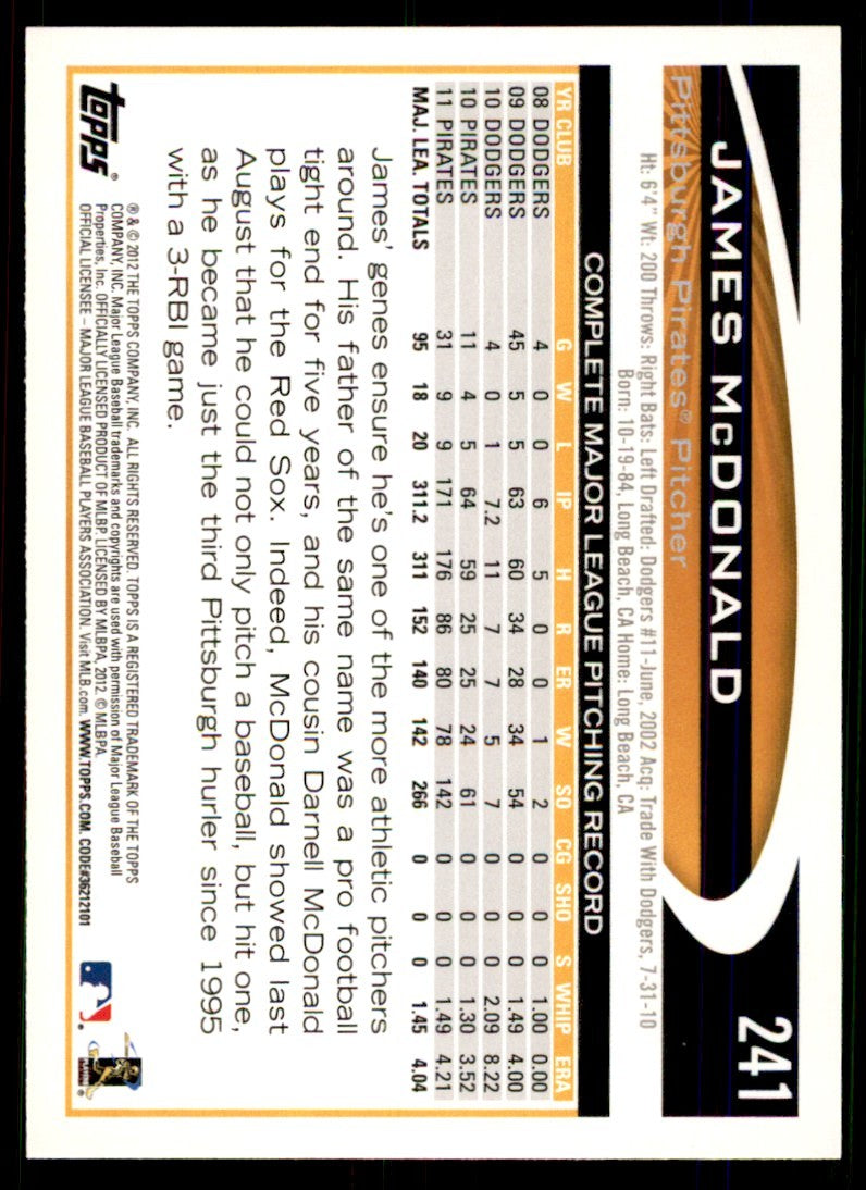 2012 Topps James McDonald Baseball Cards #241