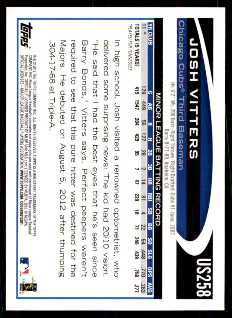 2012 Topps Josh Vitters Baseball Cards #US258