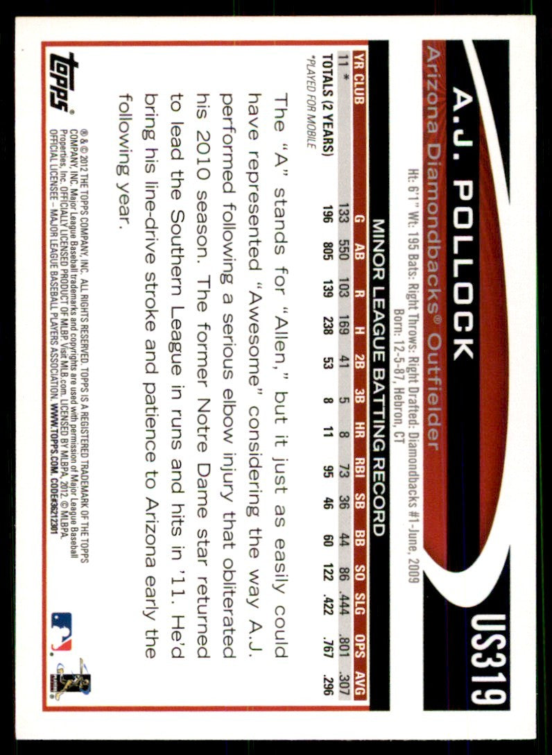 2012 Topps A.J. Pollock Baseball Cards #US319