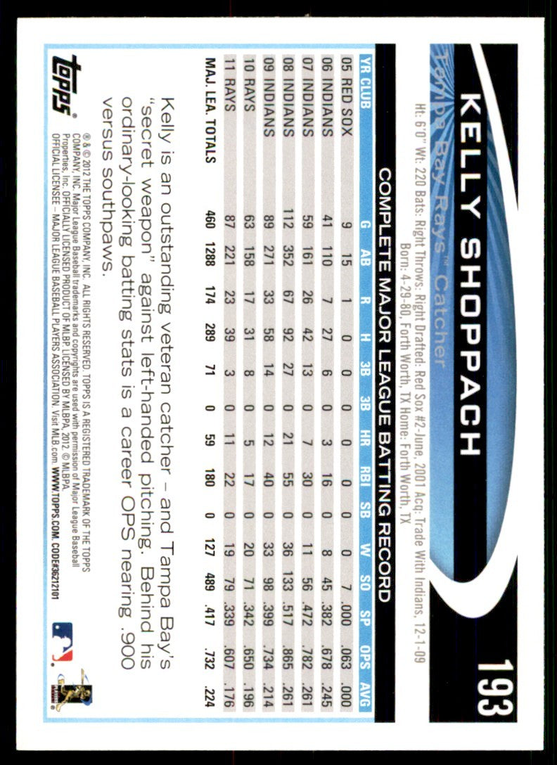 2012 Topps Kelly Shoppach Baseball cards #193
