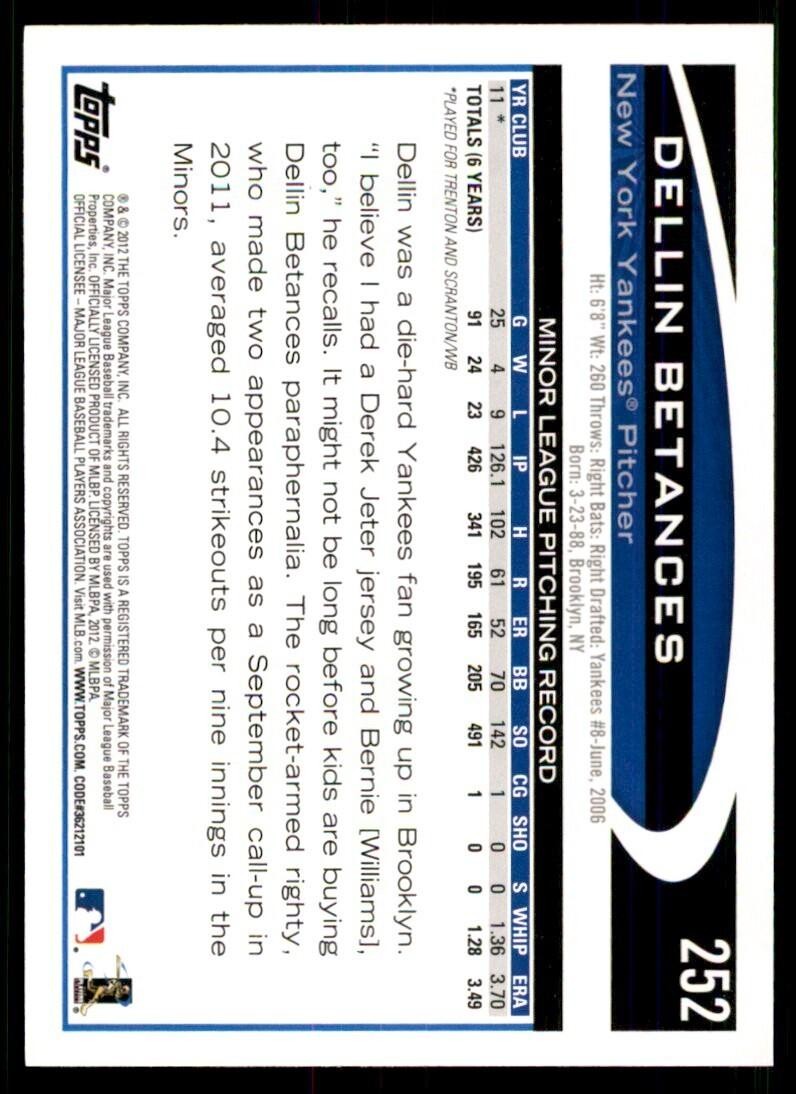 2012 Topps' Dellin Betances Baseball Cards #252