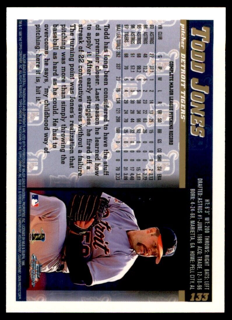 1998 Topps Chrome Todd Jones Baseball Cards #133