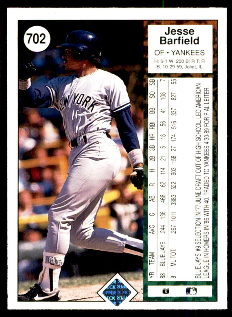 1989 Upper Deck Jesse Barfield Baseball cards #702