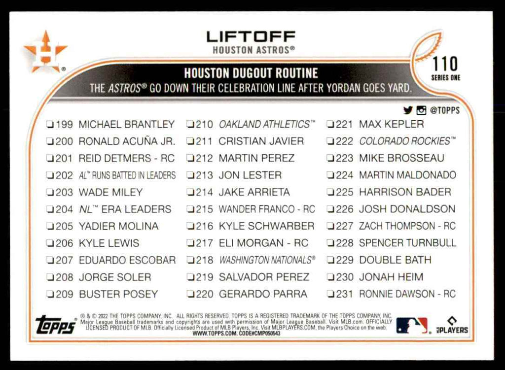 2022 Topps Liftoff Houston Astros Baseball Cards #110
