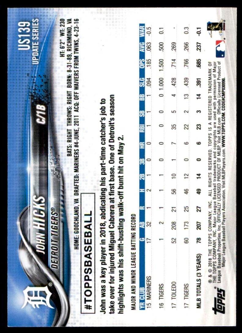 2016 Topps John Hicks Baseball Cards #US139