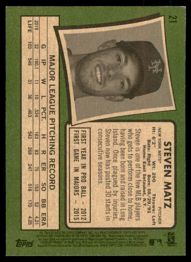 2020 Topps Heritage Steven Matz Baseball Cards #21