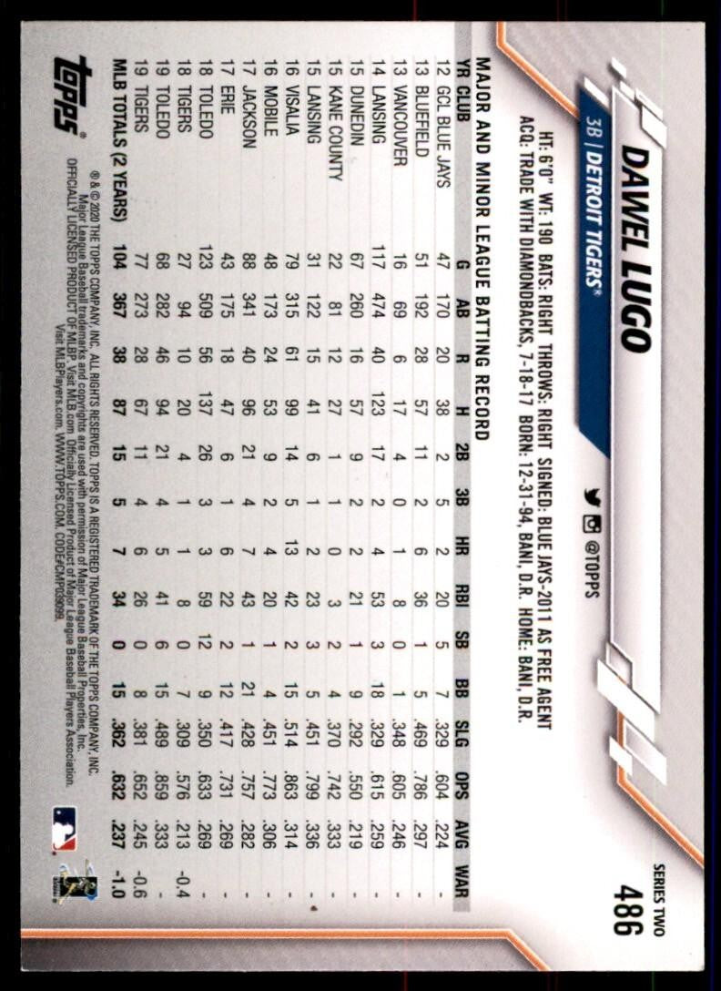2020 Topps Dawel Lugo Baseball Cards #486