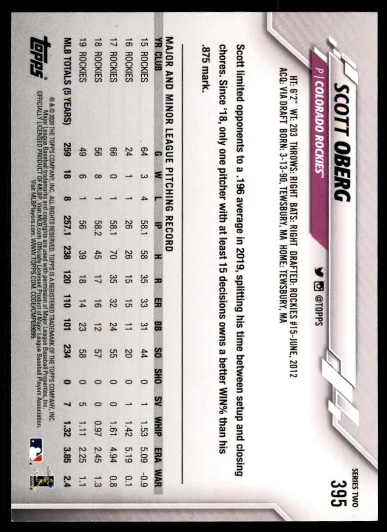 2020 Topps Scott Oberg Baseball Cards #395