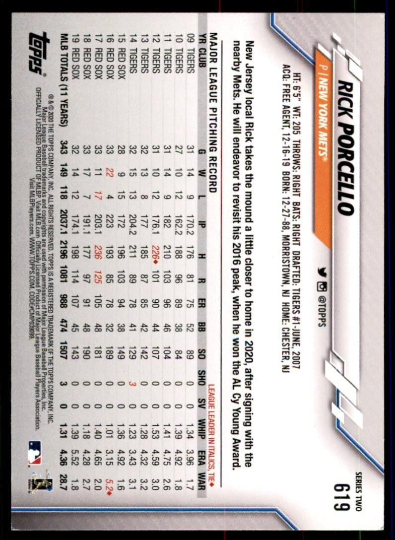 2020 Topps. Rick Porcello Baseball Cards #619
