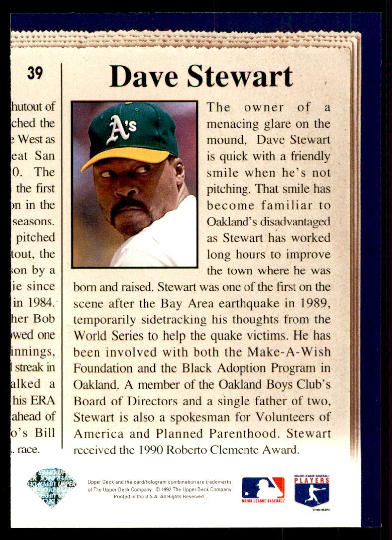 1993 Upper Deck Dave Stewart A Baseball Cards #39