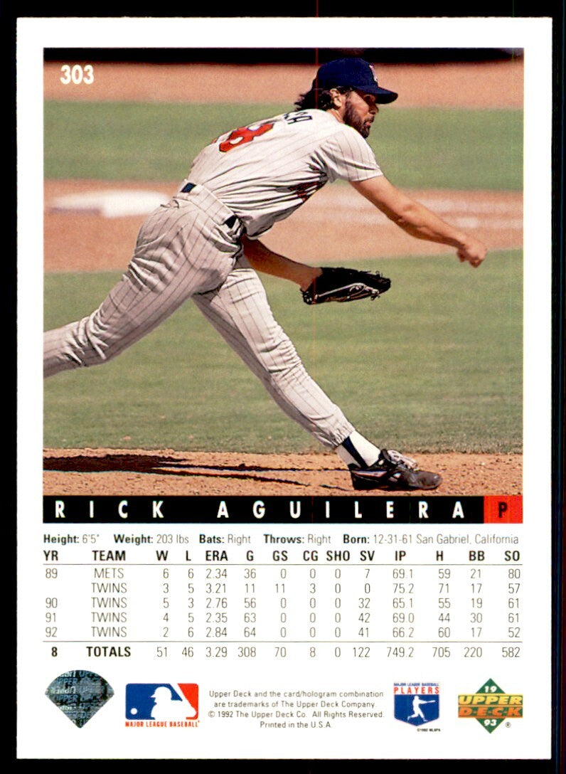 1993 Upper Deck Rick Aguilera Baseball Cards #303