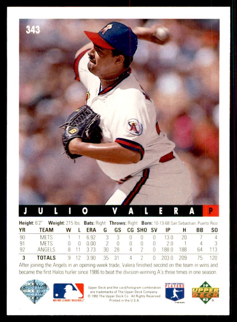 1993 Upper Deck. Julio Valera A Baseball Cards #343