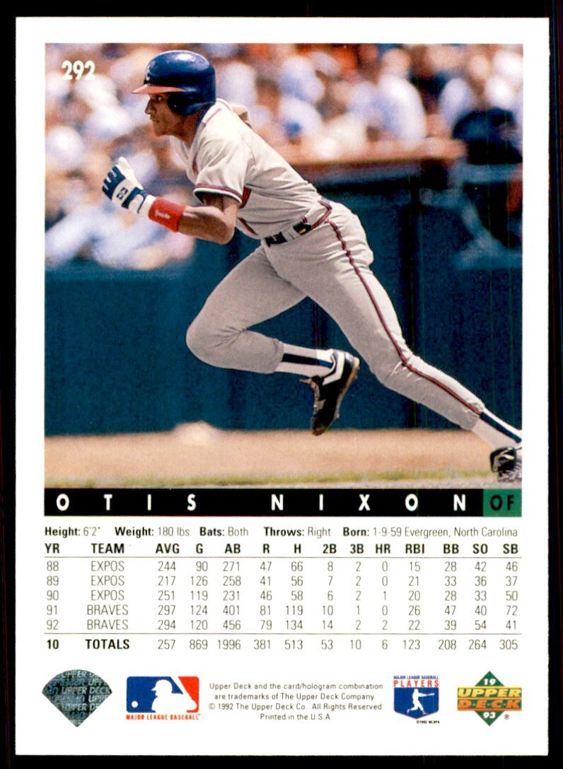 1993 Upper Deck. Otis Nixon Baseball Cards #292
