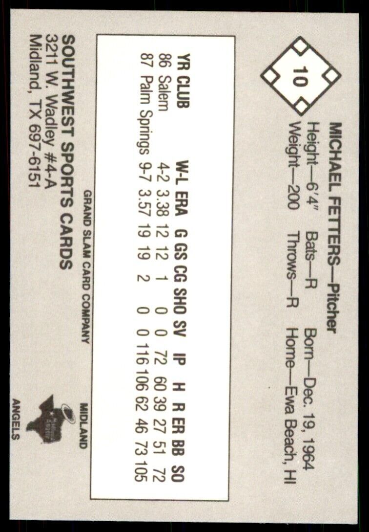 1988 Grand Slam Mike Fetters Baseball Card #10