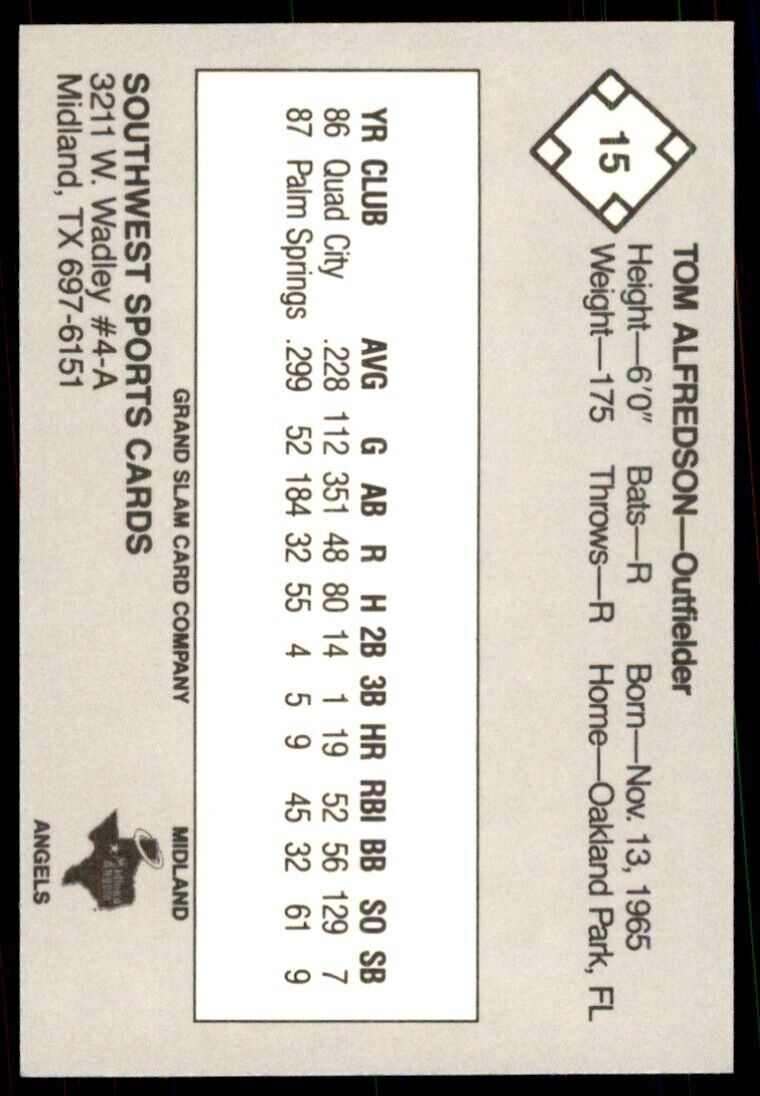 1988 Grand Slam Tom Alfredson A Baseball Card #15