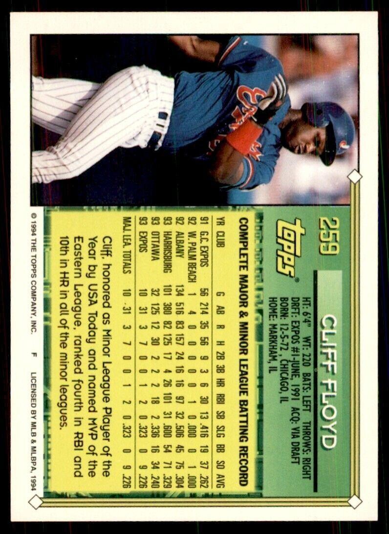 1994 Topps Cliff Floyd Baseball Card #259