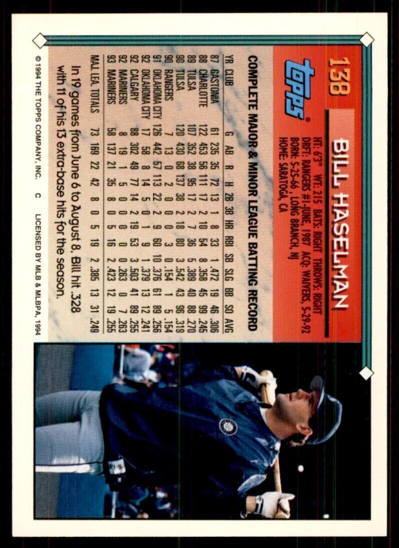 1994 Topps Bill Haselman Baseball Card #138