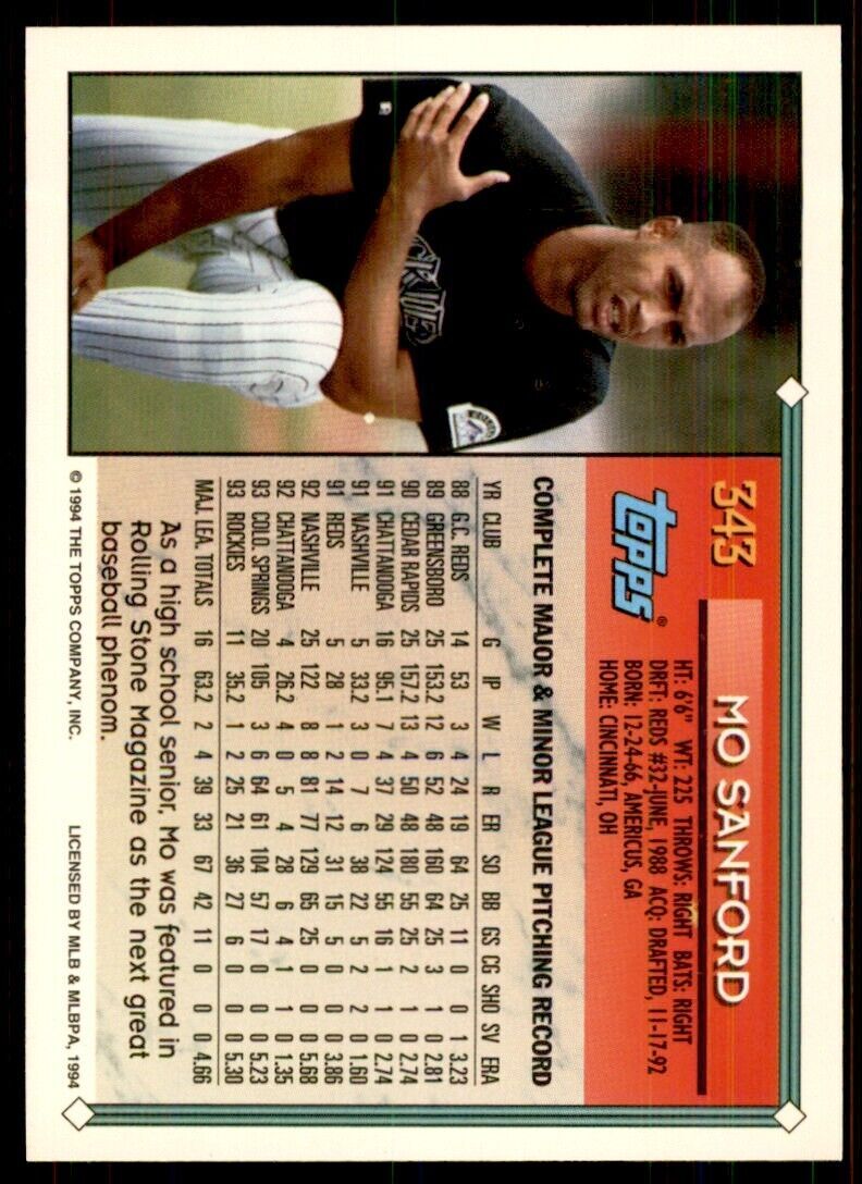 1994 Topps Mo Sanford Baseball Card #343
